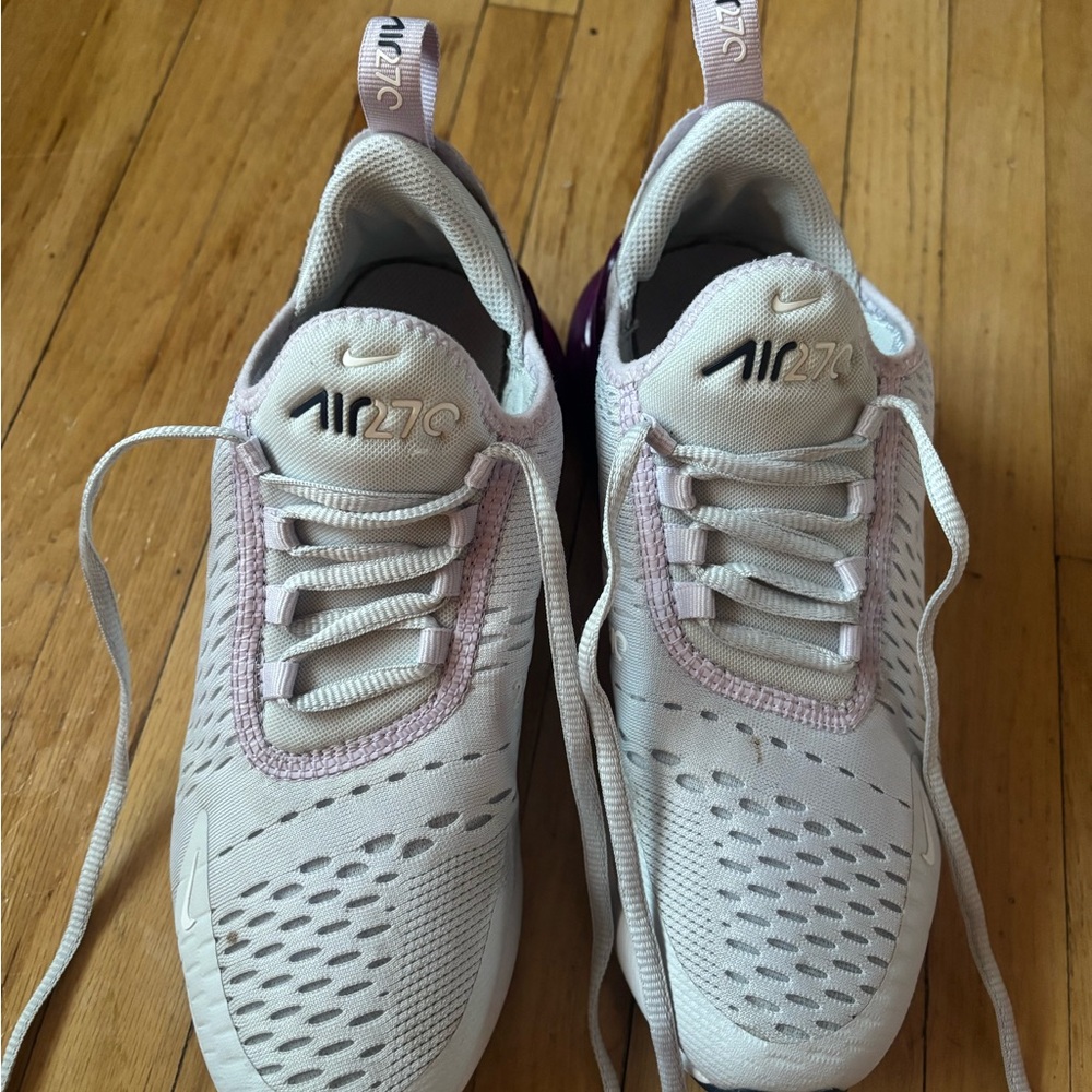 Nike Air 270 White (light grey) and Purple Sneakers, grade school size 5.5